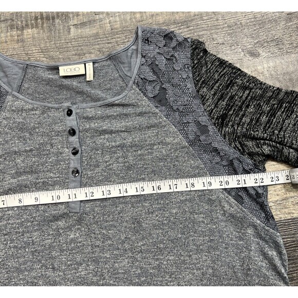 LOGO Lori Goldstein Black Gray 3/4 Sleeve Pockets Color Blocked Lace Size XL - Picture 9 of 10